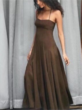 Zara Brown Spaghetti-Strap Maxi Dress